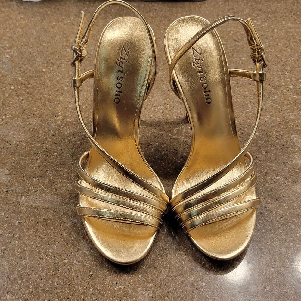 Gold strappy heels